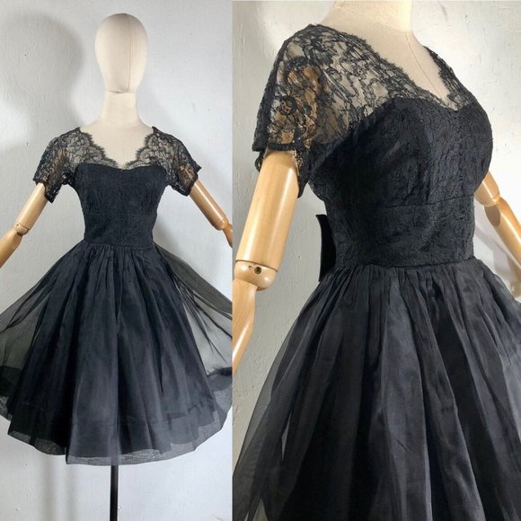 black organza lace fit flare / sheer illusion top - Picture 10 of 10